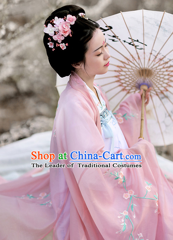 Chinese Traditional Dress Hanfu Costume China Kimono Robe Ancient Chinese Clothing National Costumes Gown Wear and Head Jewelry for Women Girls