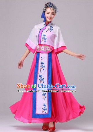 Chinese Fan Dance Costumes Traditional Chinese Clothing Dress Dancewear Dance Clothes Outfits Dresses and Hat Complete Set for Women