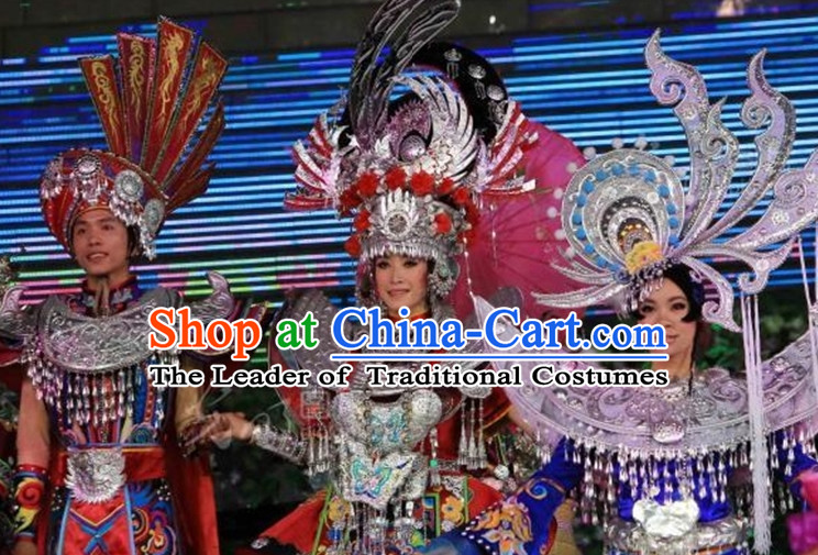 Chinese Miao Folk Dance Ethnic Dresses Traditional Wear Clothing Cultural Dancing Costume Complete Set for Women