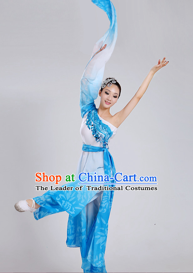 Chinese Theater Traditional Dance Ribbon Dancing Long Sleeve Leotard China Fan Dance Costume Complete Set