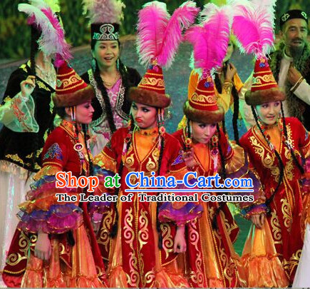 Chinese People Folk Dance Ethnic Dresses Traditional Wear Clothing Cultural Dancing Costume Complete Sets for Women