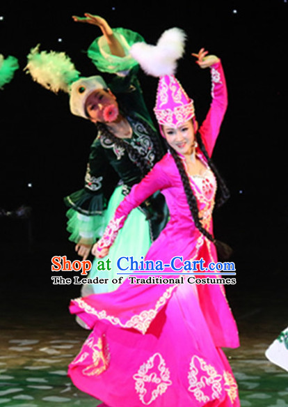 Chinese Xinjiang People Folk Dance Ethnic Dresses Traditional Wear Clothing Cultural Dancing Costume Complete Sets for Women