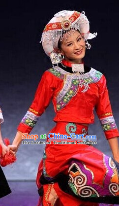 Chinese Folk Dance Dress Clothing Dresses Costume Ethnic Dancing Cultural Dances Costumes for Women Girls