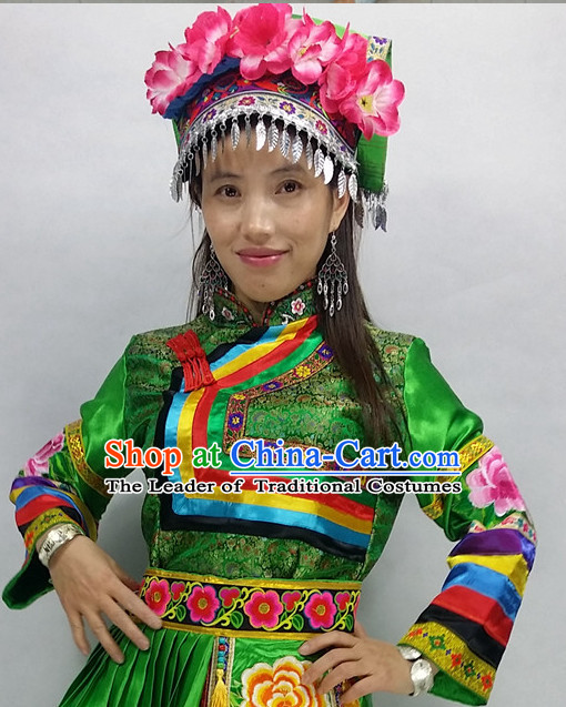 Chinese Folk Dance Dress Clothing Dresses Costume Ethnic Dancing Cultural Dances Costumes for Women Girls