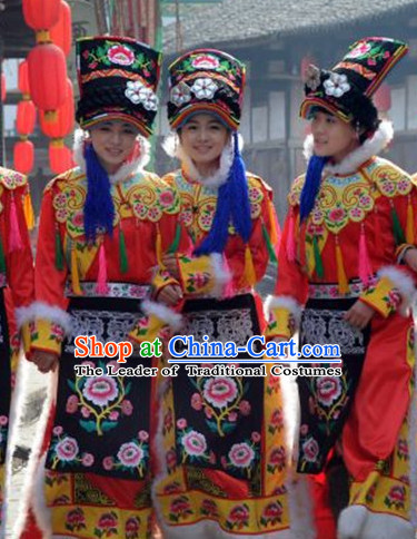 Chinese Folk Dance Dress Clothing Dresses Costume Ethnic Dancing Cultural Dances Costumes for Women Girls