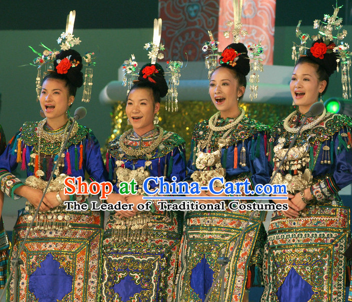 Chinese Folk Dance Dress Clothing Dresses Costume Ethnic Dancing Cultural Dances Costumes for Women Girls