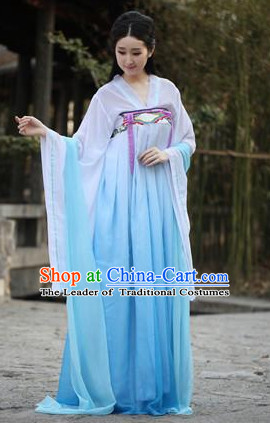 Blue Chinese Traditional Han Fu Costumes Complete Set