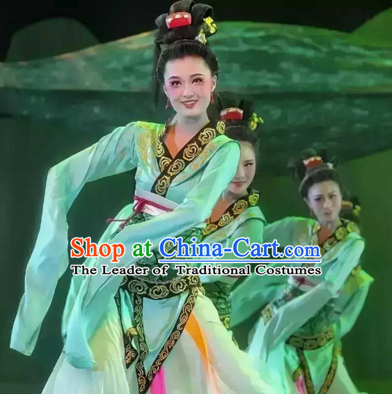 Chinese Classical Dance Costumes and Hair Decorations Complete Set for Women
