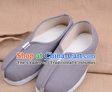 Grey Handmade Chinese Opera Shoes Stage Performance Shoes Classical Shoes