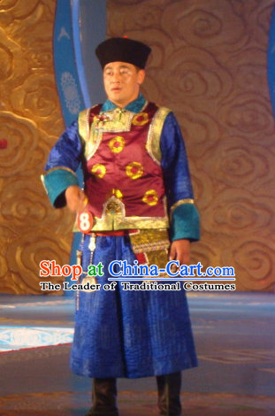 Chinese Traditional Ethnic Mongolian Emperor Dresses Wear Clothing and Hat Complete Set for Men