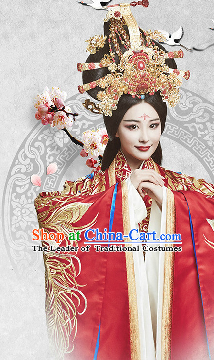 Supreme Chinese Princess Wedding Dresses Bridal Clothing and Headpieces Complete Set for Women