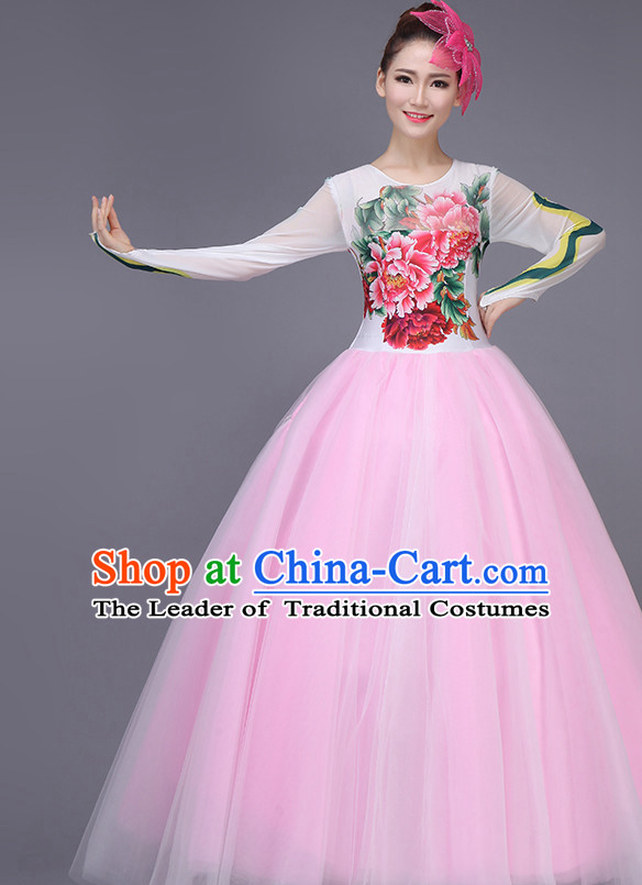 Chinese Dance Costume Dance Costumes Fan dance Umbrella Ribbon Fans Water Sleeve Dancer Dancing Costumes Complete Set