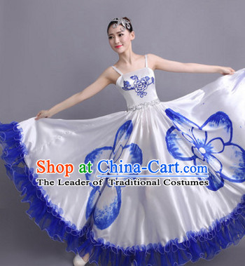 Chinese Flower Dance Costume Dance Costumes Fan dance Umbrella Ribbon Fans Water Sleeve Dancer Dancing Costumes Complete Set