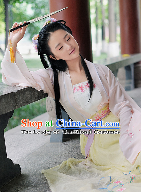 Chinese Traditional Hanfu Dress Ancient Chinese Lady Costumes and Headpieces Complete Set for Women Girl