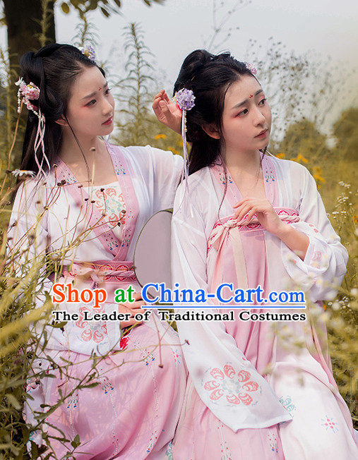 Chinese Traditional Hanfu Dress Ancient Chinese Lady Costumes and Headpieces Complete Set for Women Girls