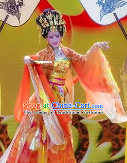 Traditional Chinese Stage Dancing Costume Chinese Classical Dance Costumes and Headpieces Complete Set for Women