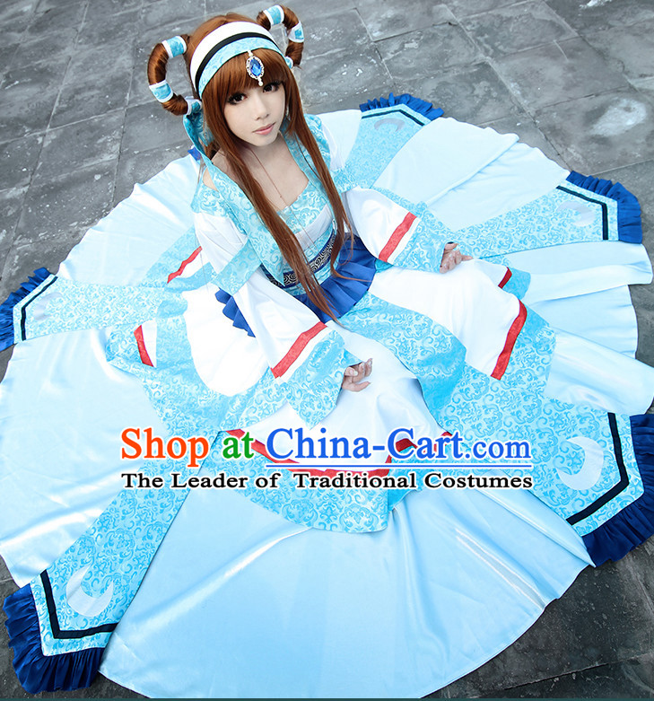 Ancient Chinese Cosplay Princess Hanfu National Costumes and Headpieces Complete Set for Women