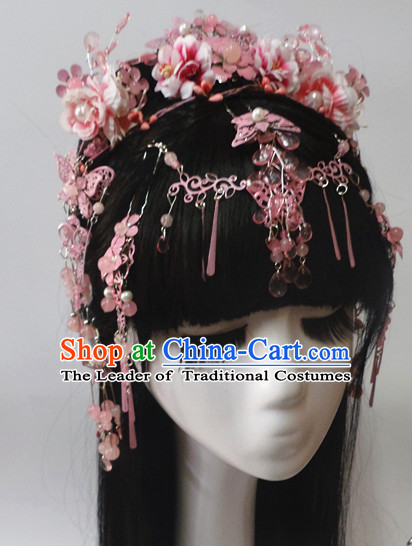 Chinese Classic Princess Fairy Long Black Wigs and Headwear Crowns Hats Headpiece Hair Accessories Jewelry Set