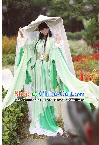 Top Grass Green Chinese Fairy Princess Hanfu Costumes Theater and Reenactment Costumes and Headgear Complete Set for Women