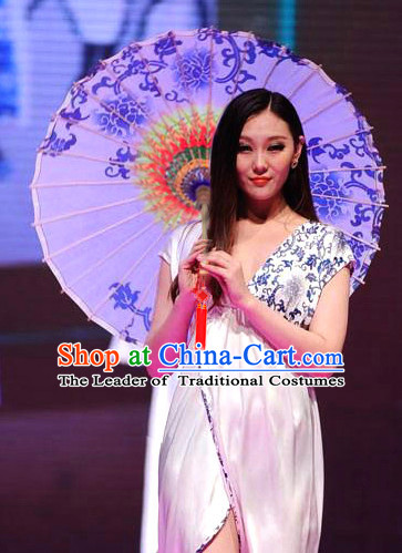 Asian Dance Umbrella Chinese Handmade Blue Flower Umbrellas Stage Performance Umbrella Dance Props