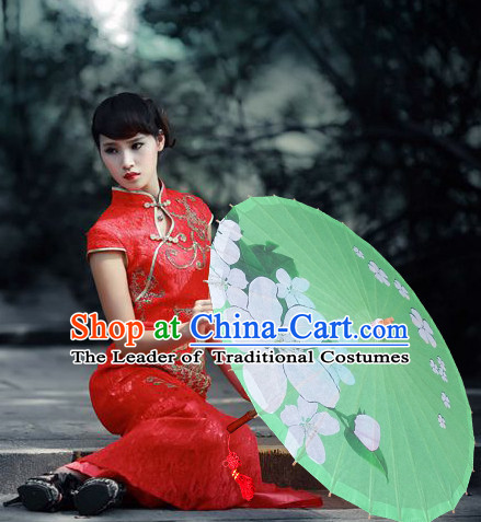 Asian Dance Umbrella Chinese Handmade Green Flower Umbrellas Stage Performance Umbrella Dance Props