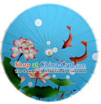 Blue Asian Dance Umbrella China Handmade Traditional Fish Umbrellas Stage Performance Umbrella Dance Props