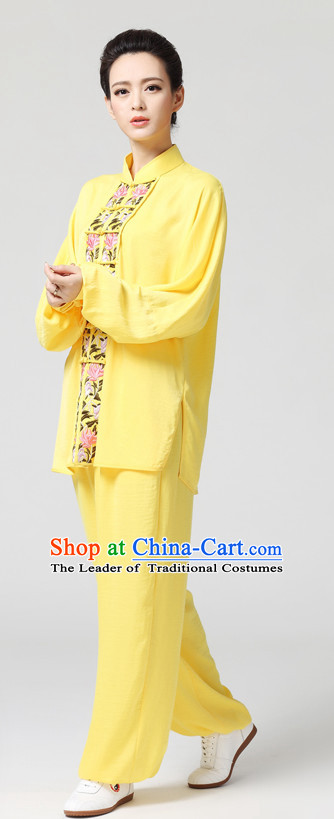 Yellow Chinese Kung Fu Tai Chi Wushu Shaolin Uniform Wudang Uniforms Wu Shu Nanquan Kungfu Changquan Costume Uniform Martial Arts Tai Chi Taiji Uniforms