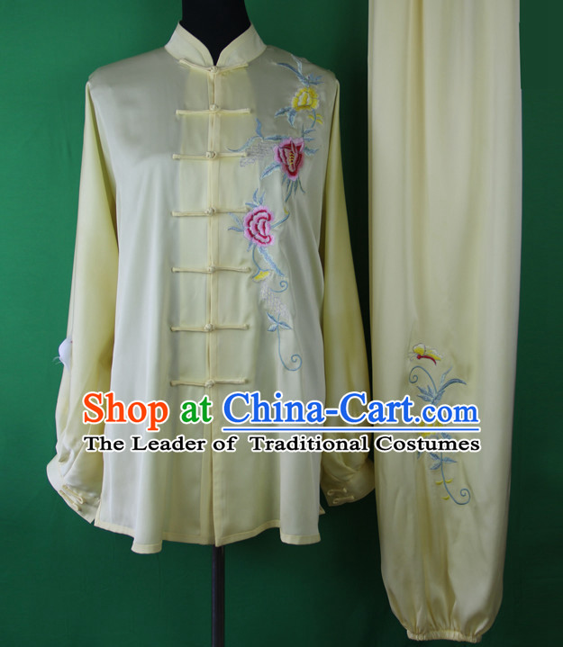 Light Yellow Chinese Kung Fu Tai Chi Wushu Shaolin Uniform Wudang Uniforms Wu Shu Nanquan Kungfu Changquan Costume Uniform Martial Arts Tai Chi Taiji Uniforms