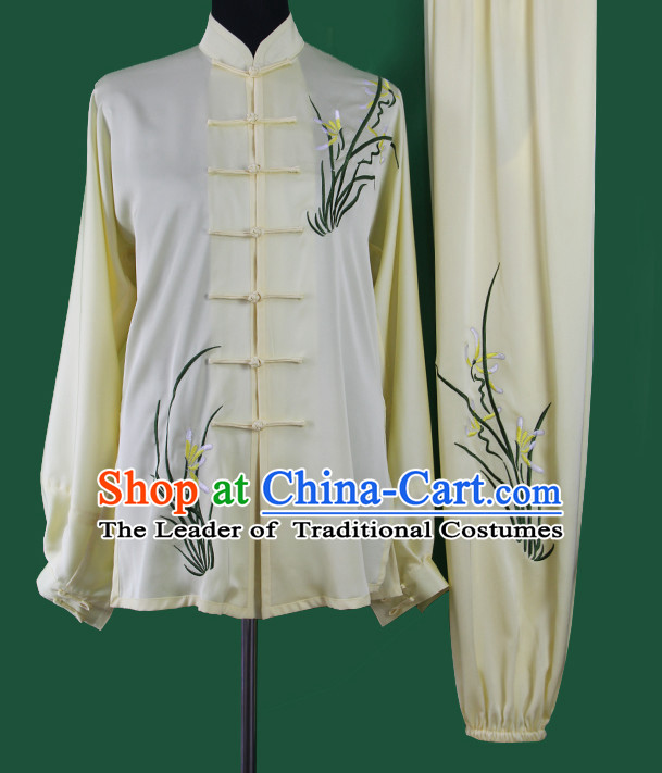 Light Yellow Chinese Kung Fu Tai Chi Wushu Shaolin Uniform Wudang Uniforms Wu Shu Nanquan Kungfu Changquan Costume Uniform Martial Arts Tai Chi Taiji Uniforms