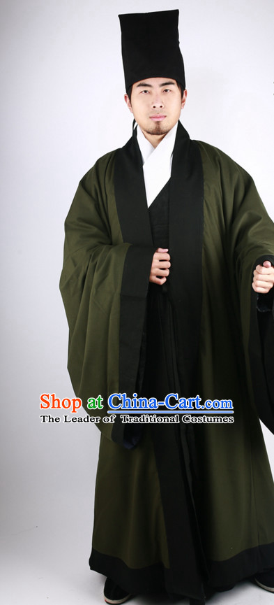 Chinese Scholar Ming Dynasty Han Fu Costumes Men Clothing Male Costume and Hat Complete Set