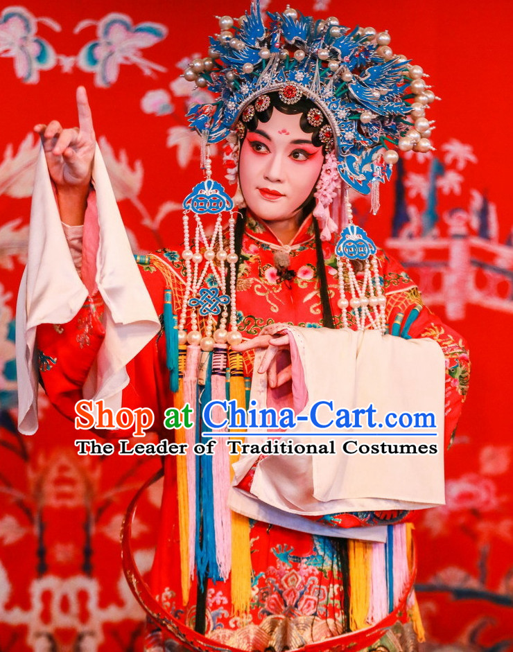 Chinese Beijing Opera Princess Wedding Phoenix Robe and Phoenix Coronet Complete Set for Women