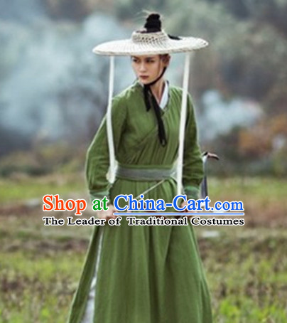 Traditional Chinese Costume Sale Swordsman Swordswoman Costumes and Bamboo Hat Complete Set