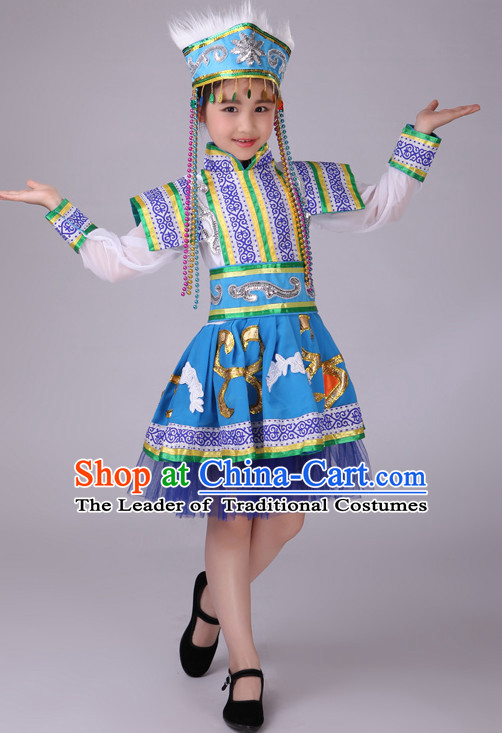 Chinese Mongolian Kids Minority Dance Dress China Fan Dance Costume Ribbon Dance Costumes Folk Dance Suit