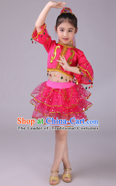 Chinese Kids Minority Dance Dress China Fan Dance Costume Ribbon Dance Costumes Folk Dance Suit