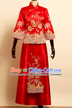 Top Traditional Chinese Phoenix Embroidered Wedding Dresses Wedding Gowns for Brides