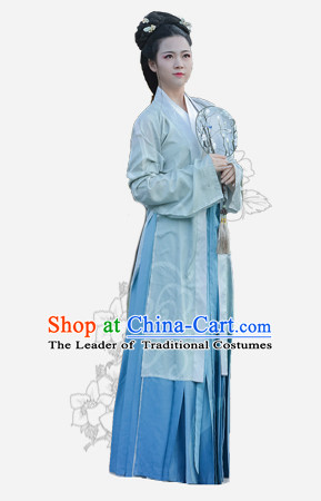 Chinese Traditional Dynasty Royal Stage Hanfu Hanbok Kimono Feitian Costume Dresses Costume Ancient Fairy Garment and Headpieces Complete Set