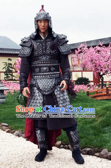 Chinese Traditional Men Body Armor Stage Hanfu Costume Dresses Costume Ancient Garment and Headpieces Complete Set