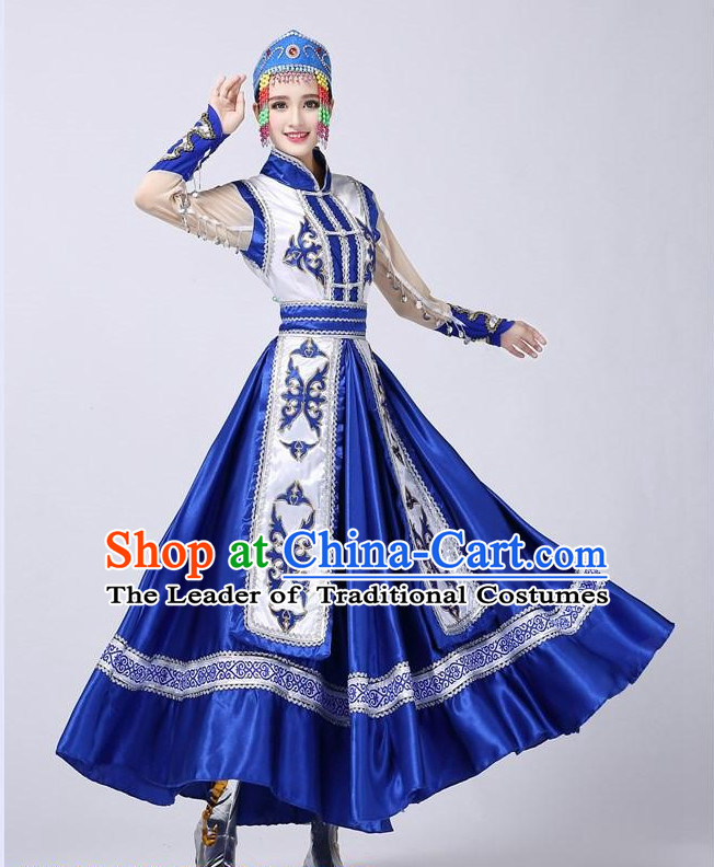 Chinese Folk Mongolian Dance Costumes and Hat Complete Set for Women