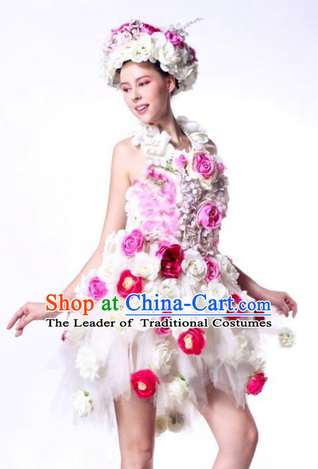 Parade Quality Flower Dance Costumes Popular Ostrich Feathers Fancy Costume Angel Wings Costume Complete Set