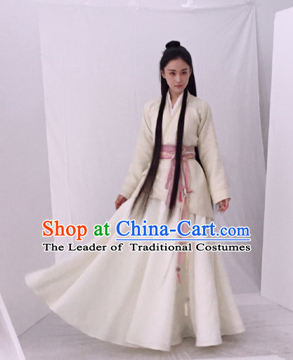 Chinese Female Beauty Hero Costume Stage Drama Costumes White Han Fu Costume Complete Set