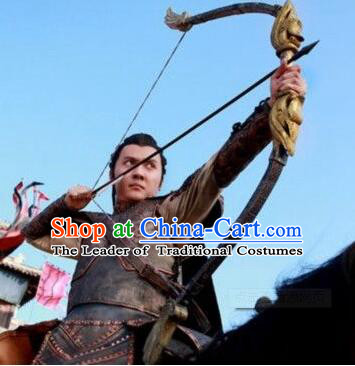 Chinese Ancient Archer Body Armor Costumes Adult Size Dresses and Headwear Complete Set for Men