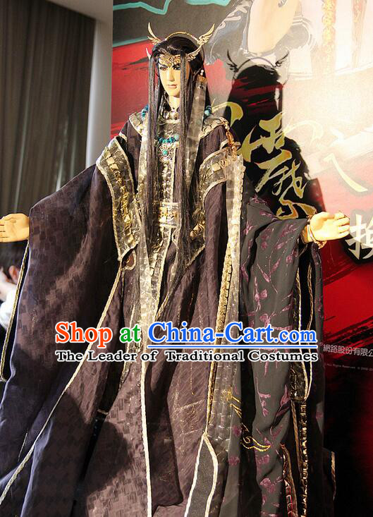 Chinese Ancient Puppet Costumes Adult Size Dresses and Headwear Complete Set for Men