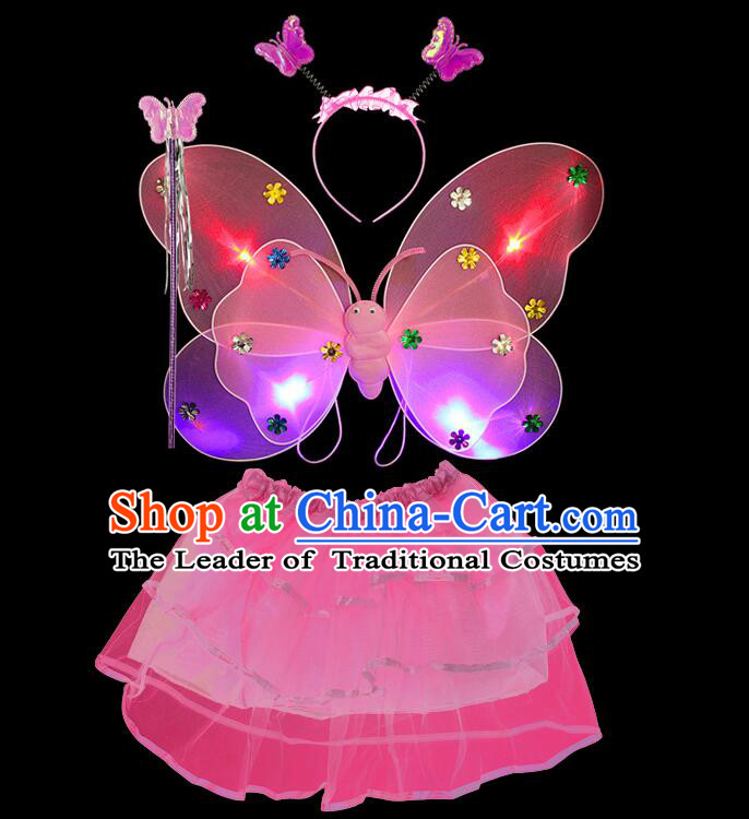 LED Lights Butterfly Dance Costumes Dancing Costume Complete Set for Kids Children Girls