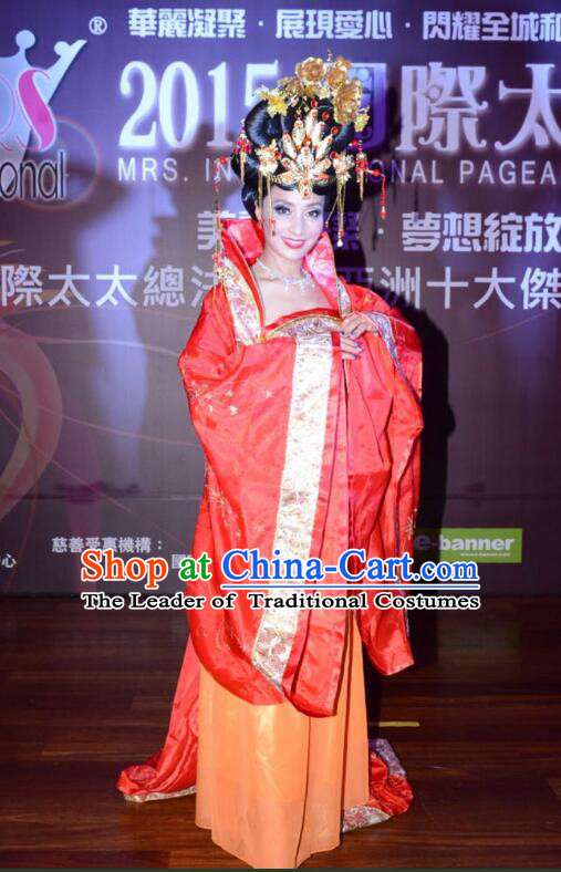 Ancient Chinese Empress Costumes Dancing Costume and Headpieces Complete Set for Kids Adults Girls Women
