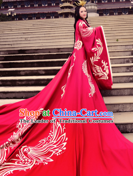 Ancient Chinese Princess Wedding Dresses Hanfu Classical Dress National Ceremonial Costumes Clothing and Hair Jewelry Complete Set