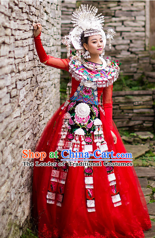 Chinese Miao Princess Clothing Miao Clothes Minority Dresses Ethnic Costumes and Accessories Complete Set for Women