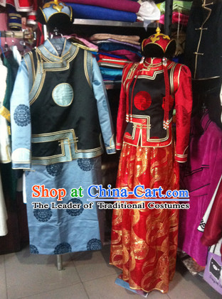 Chinese Mongolian Minority Mongol Women and Men Dress Mongolia Minority Dresses Ethnic Mongolian Costume Complete Set