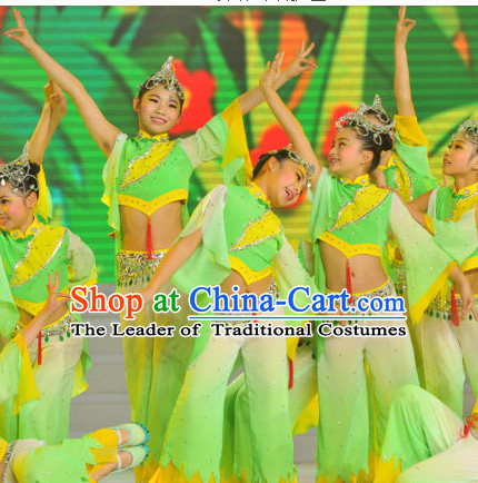 Chinese Stage Dance Costume Dance Costumes Fan Dance Umbrella Ribbon Fans Dance Fan Water Sleeve Costume for Children Girls