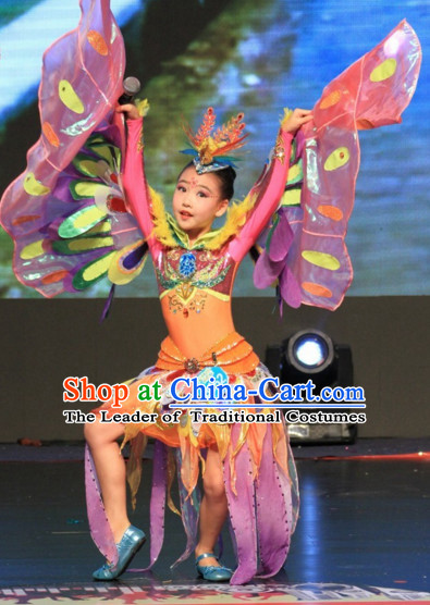 Chinese Stage Butterfly Dance Costume Dance Costumes Fan Dance Umbrella Ribbon Fans Dance Fan Water Sleeve Costume for Children Girls