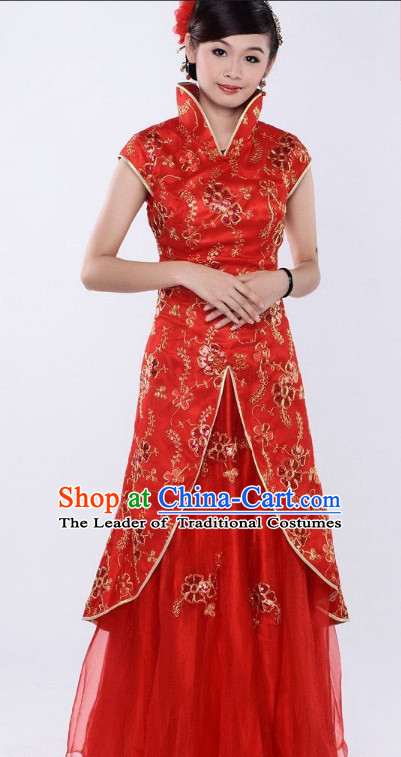 Classical Chinese High Collar Red Dresses